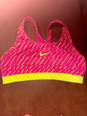 Nike Pink Sports Bra with Neon Yellow Band